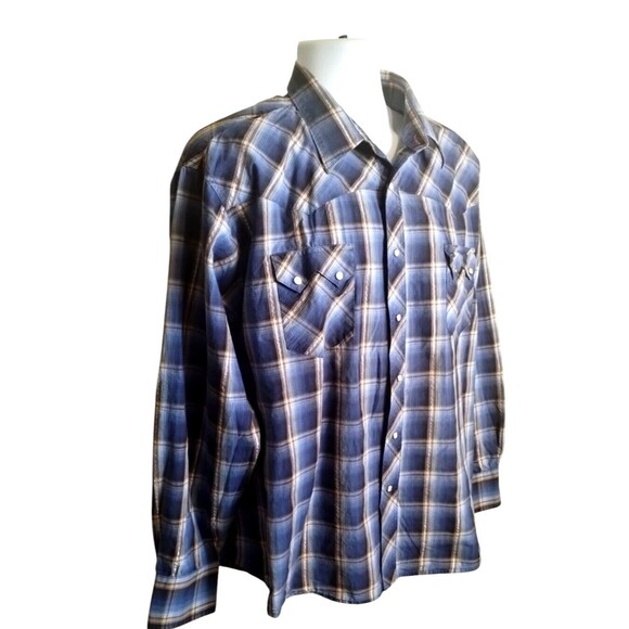 Wrangler Western Shirt Mens 2XL Pearl Snap Cowboy Rodeo Plaid Long Sleeve - Picture 3 of 8